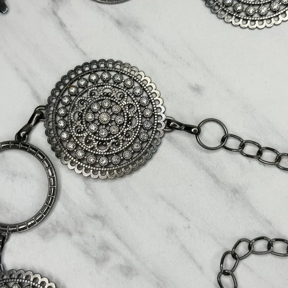 Rhinestone Black Metal Chain Link Belt One Size (OS) ✨